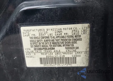 2011 Nissan Sentra 2.0Sl from USA, damaged, VIN 3N1AB6AP5BL649394